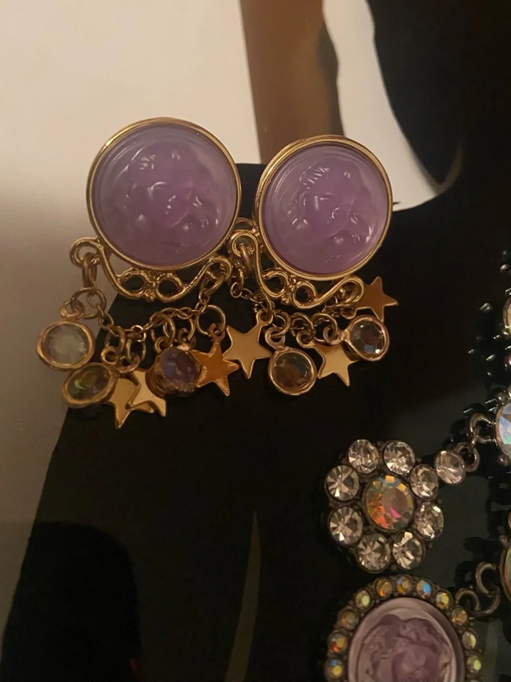 Kirks Folly Aurora Crystal Statement Angel Necklace and Earring Set in Lavender